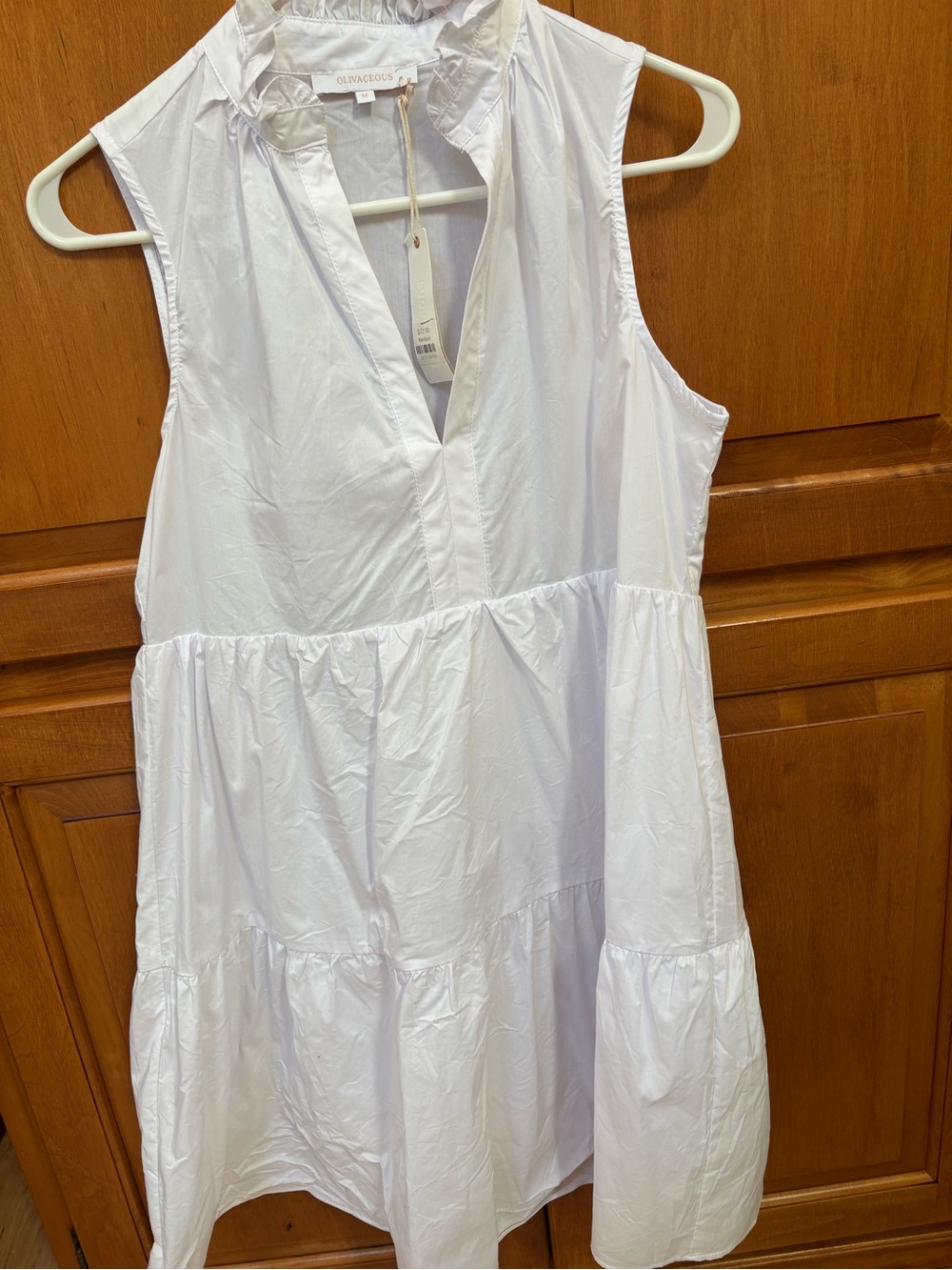 Olivaceous White Sleeveless Tiered V-Neck Dress